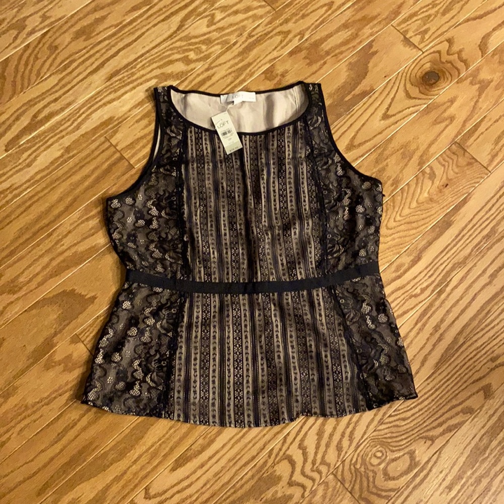 Petite lace peplum shell.